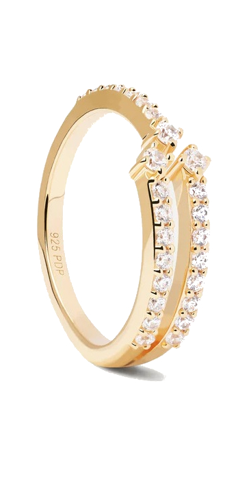 PDPAOLA Jedinečný pozlacený prsten s čirými zirkony SISI Gold AN01-865 52 mm