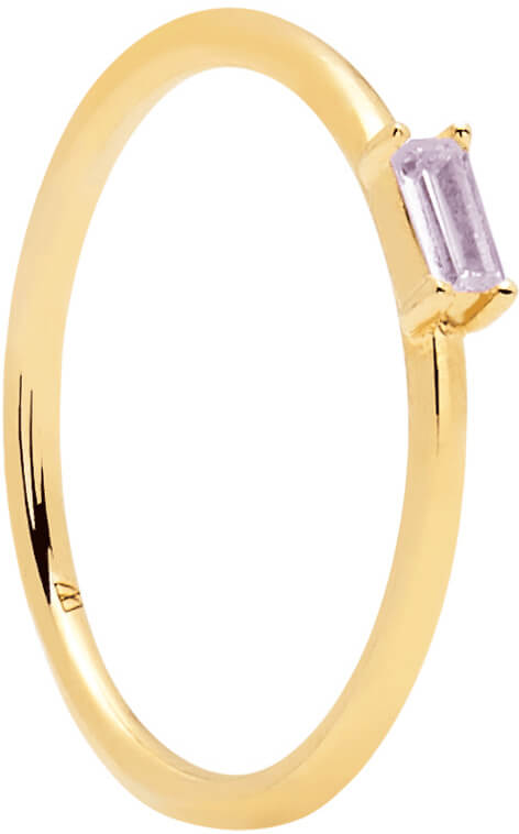 PDPAOLA Minimalistický pozlacený prsten ze stříbra se zirkonem PURPLE AMANI Gold AN01-148 50 mm