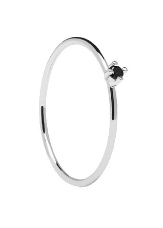 PDPAOLA Minimalistický strieborný prsteň s čiernym zirkónom Black Solitary Essentials AN02-158 54 mm