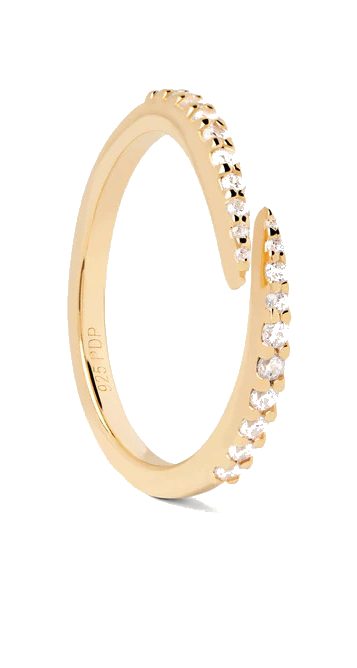 PDPAOLA Pozlacený otevřený prsten s čirými zirkony EMBRACE Gold AN01-805 48 mm