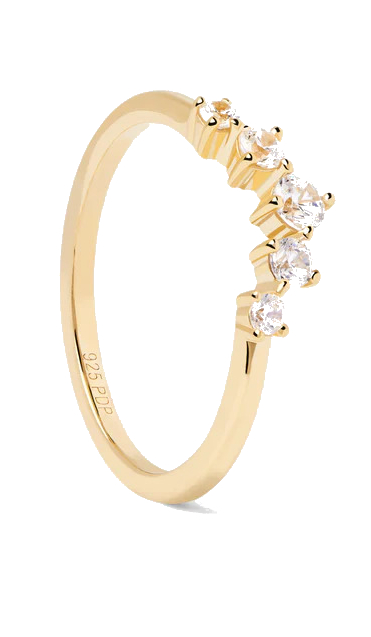 PDPAOLA Pôvabný pozlátený prsteň so zirkónmi CIEL Gold AN01-823 58 mm