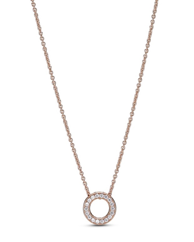 Levně Pandora Bronzový náhrdelník s třpytivým přívěskem Rose 387436C01-45 (řetízek, přívěsek)