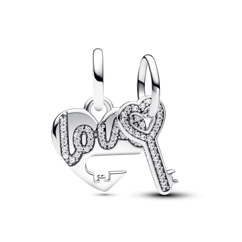 Pandora -  Hravé stříbrné přívěsky Srdce a klíč 793081C01