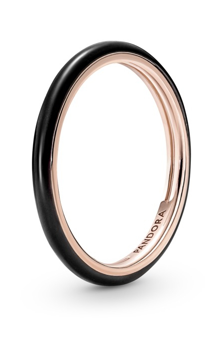 Pandora Minimalistický bronzový prsteň s čiernym smaltom Rose 189655C01 60 mm