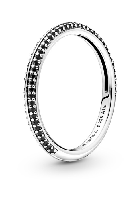 Levně Pandora Minimalistický stříbrný prsten s černými krystaly Me 199679C02 50 mm