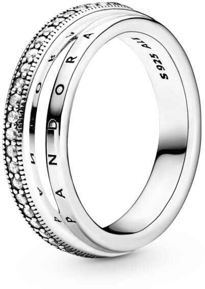 Pandora Nadčasový stříbrný prsten Triple Band Pavé 199040C01 56 mm