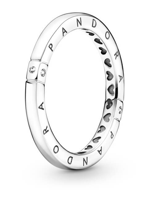 Pandora Nežný strieborný prsteň Logo a srdiečka 199482C01 56 mm
