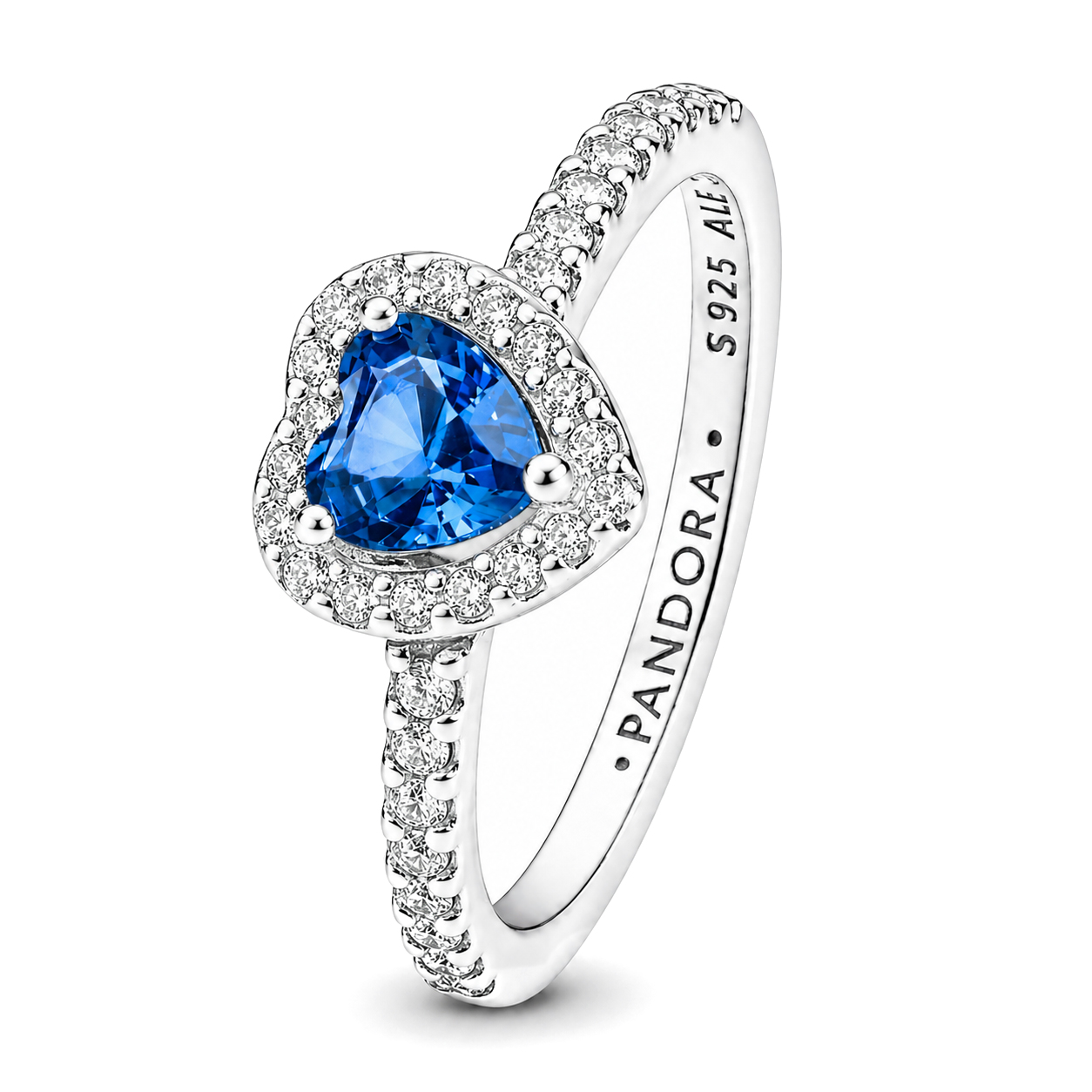 Pandora Něžný stříbrný prsten s modrým srdcem Timeless 198421C05 58 mm