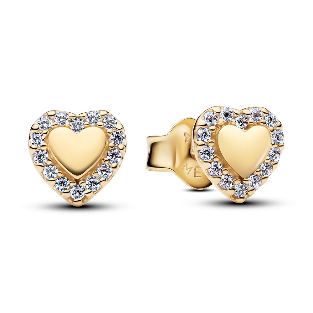 Pandora Pozlátené náušnice so zirkónmi Srdce Timeless 264363C01