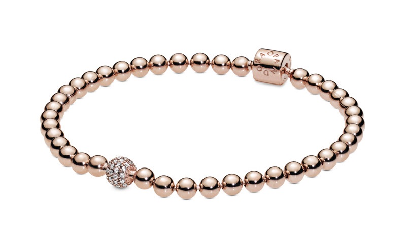 Pandora Pozlacený korálkový náramek Signature Rose 588342CZ 19 cm