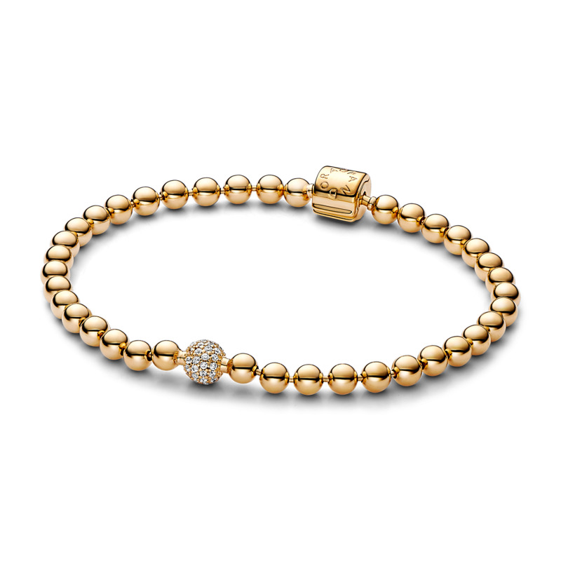 Pandora Pozlacený korálkový náramek Signature Shine 568342C01 21 cm