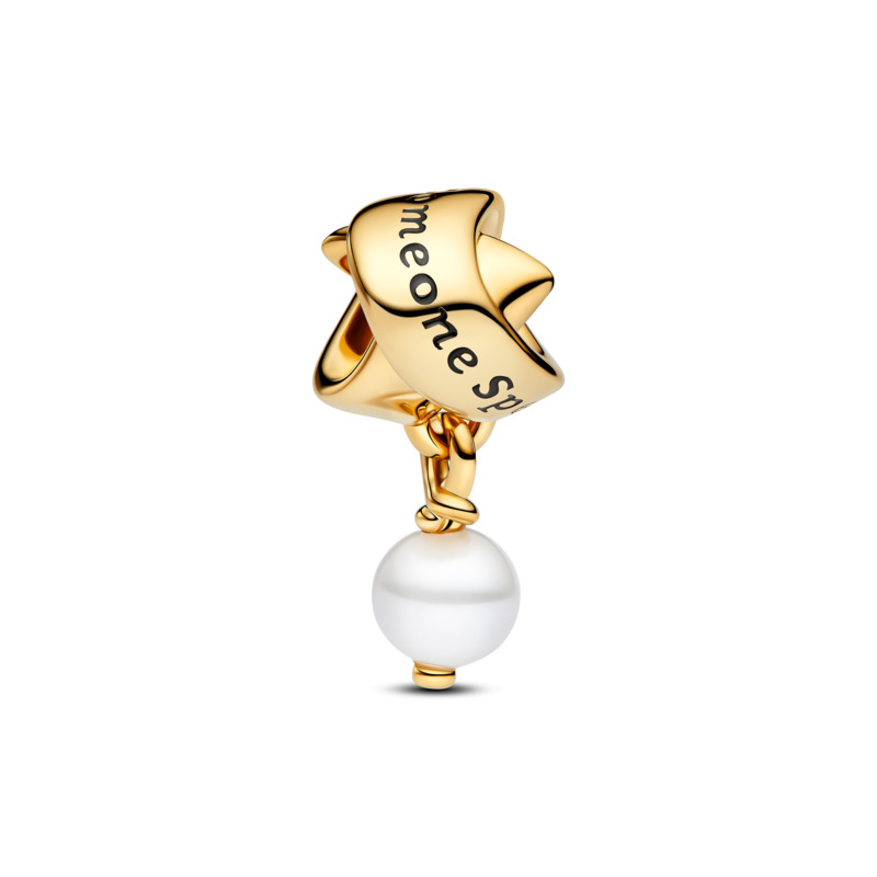 Pandora Pozlacený přívěsek Stuha s perlou Shine 763784C01