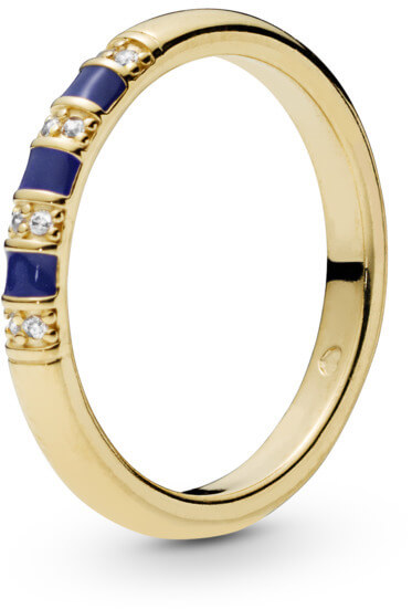 Anello placcato in oro con cristalli e strisce blu 168052CZ