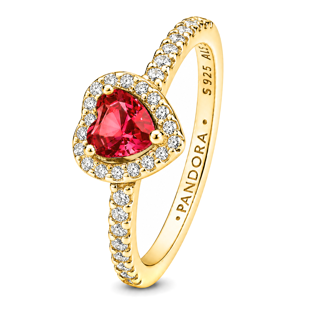 Pandora Romantický pozlacený prsten Červené srdce 168421C02 58 mm