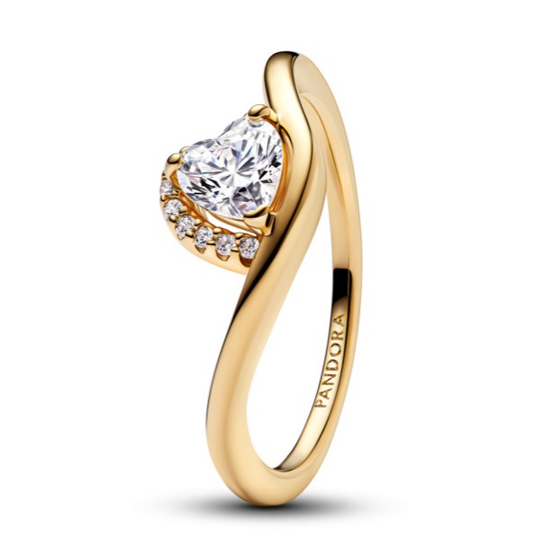 Pandora Romantický pozlacený prsten Zvlněné srdce Shine Timeless 163660C01 54 mm