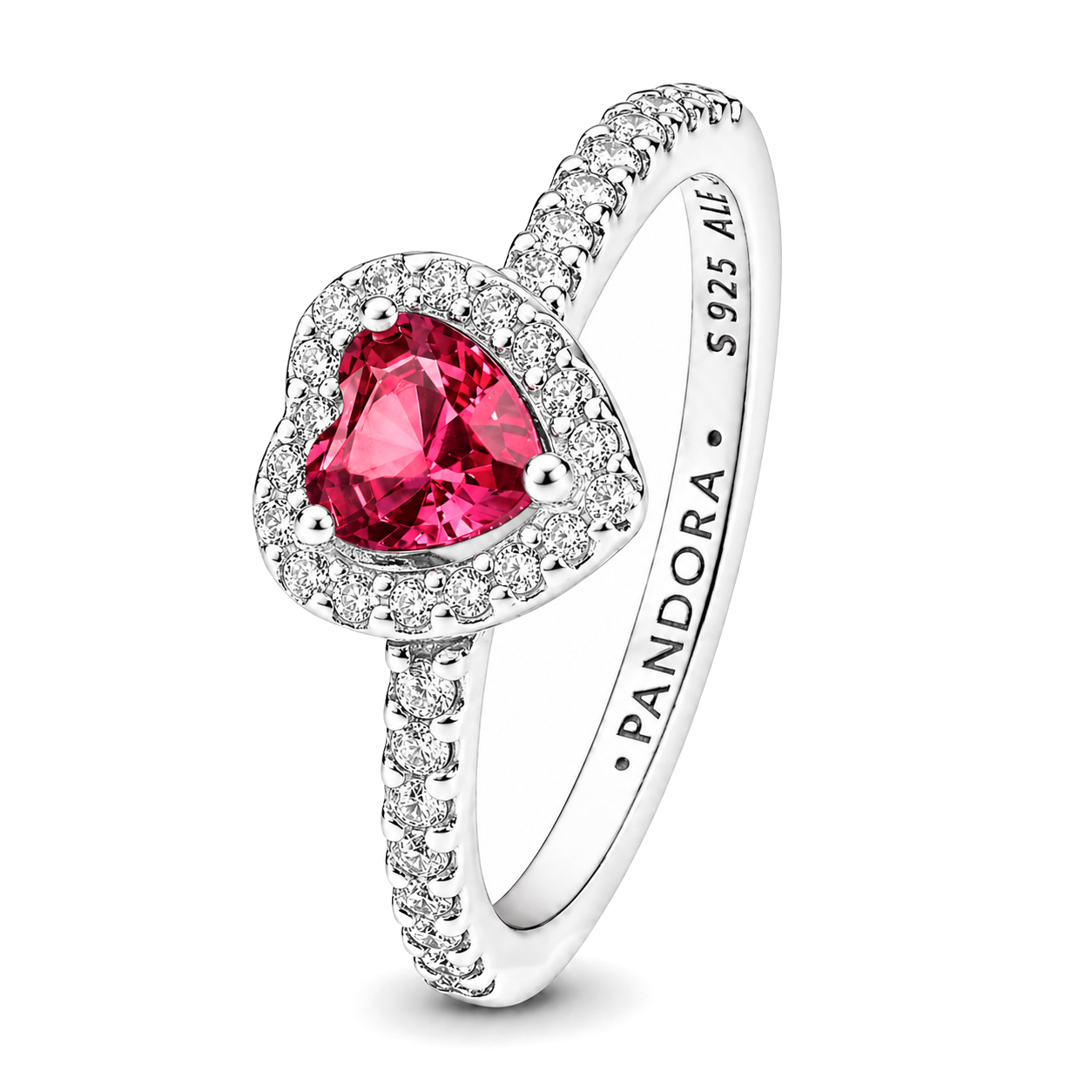 Pandora Romantický stříbrný prsten s růžovým srdcem Timeless 198421C03 56 mm