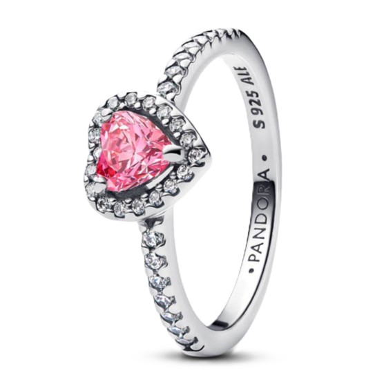 Pandora Romantický stříbrný prsten s růžovým srdcem Timeless 198421C03 54 mm