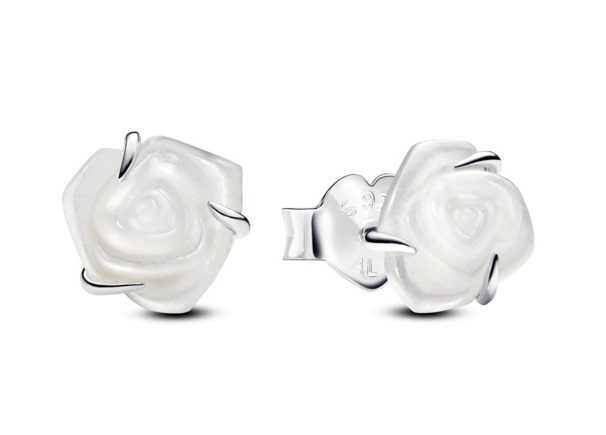Pandora Stříbrné náušnice Rozkvetlá bílá růže 293209C01