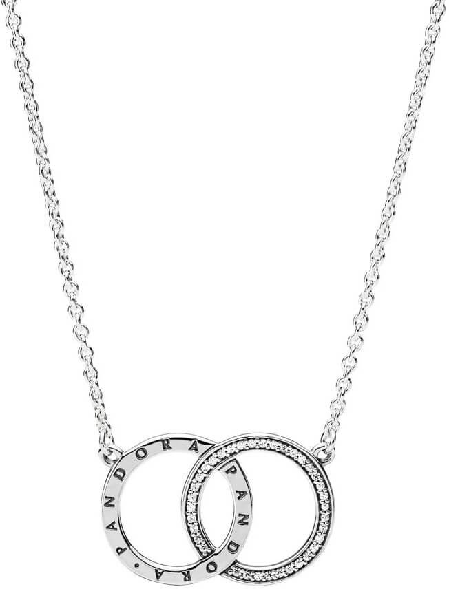 Stříbrný náhrdelník s propojenými kruhy 396235CZ-45