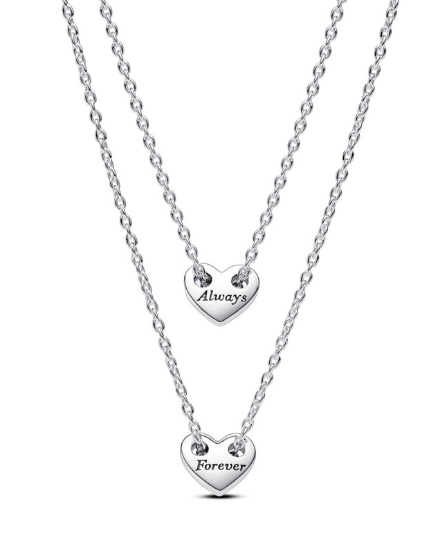 Pandora Dvojitý strieborný náhrdelník Srdce Forever & Always 393207C00-45