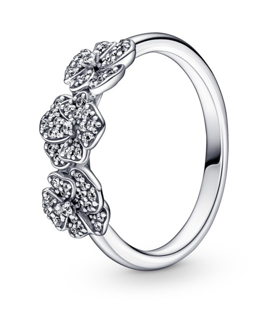 Pandora Stříbrný prsten s maceškami 190786C01 50 mm