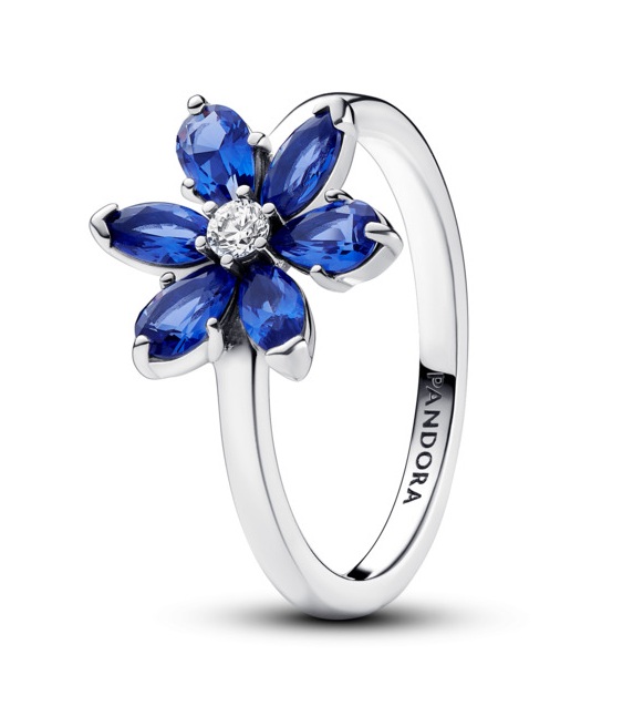Pandora Stříbrný prsten s modrými krystaly Třpytivý květ Timeless 193000C01 58 mm