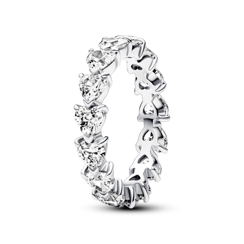 Pandora Třpytivý stříbrný prsten Row of Hearts Timeless 193103C01 60 mm