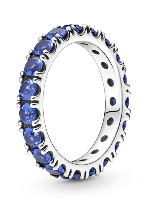 Pandora Třpytivý stříbrný prsten s modrými krystaly Eternity 190050C02 52 mm