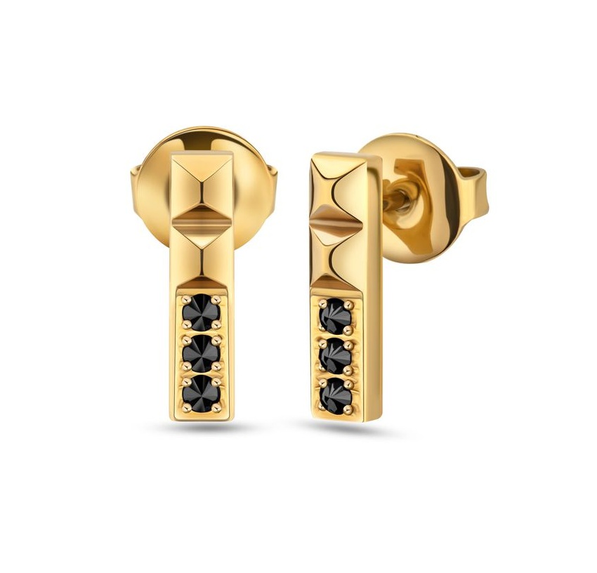 Police Pozlátené náušnice Tyčinky s čiernymi kryštálmi PEJLE2010501