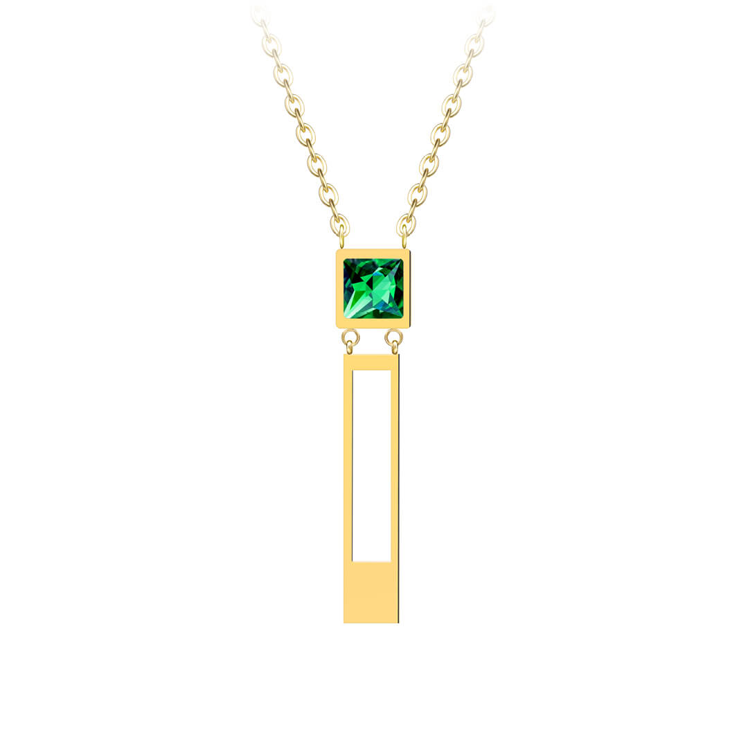 Preciosa Pozlátený oceľový náhrdelník Straight so zeleným krištáľom Preciosa 7391Y66