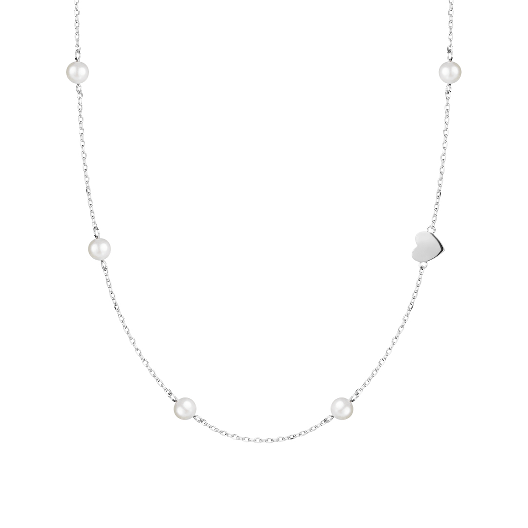 Levně Preciosa Romantický náhrdelník s říčními perlami a srdíčkem Pearl Passion 6156 01