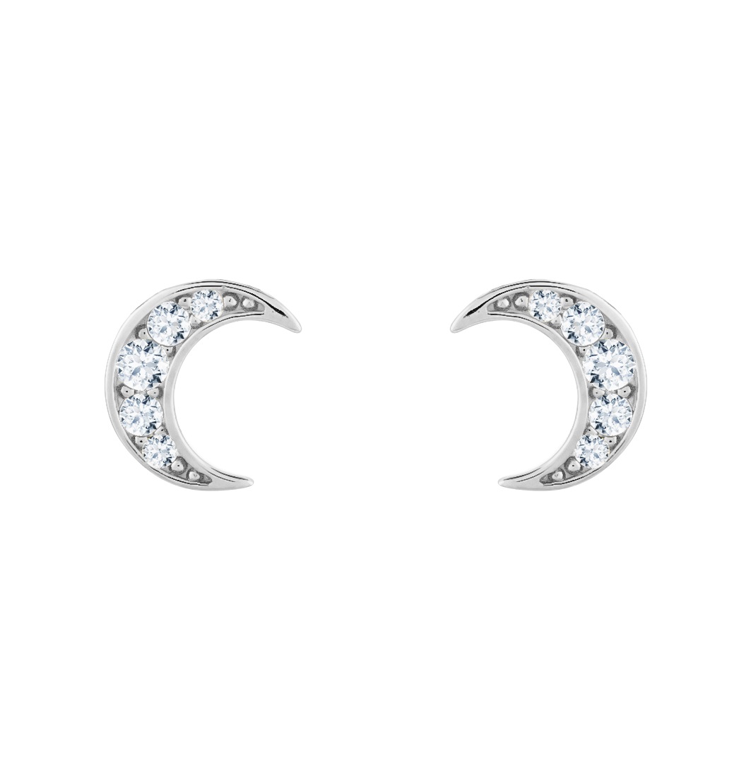 Preciosa Csillogó ezüst bedugós fülbevalók köbös cirkónium kövekkel Moon Star 5363 00