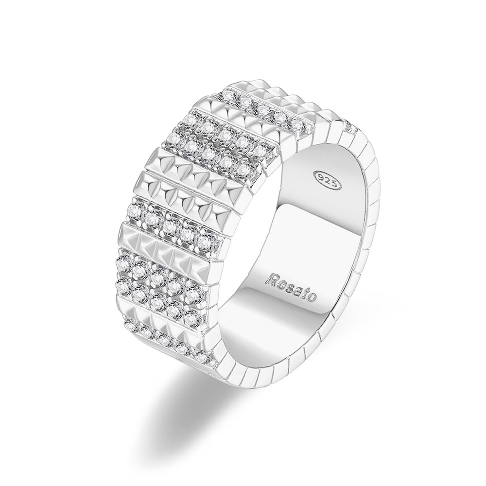 Rosato Blyštivý stříbrný prsten se zirkony Cubica RZCU57 54 mm