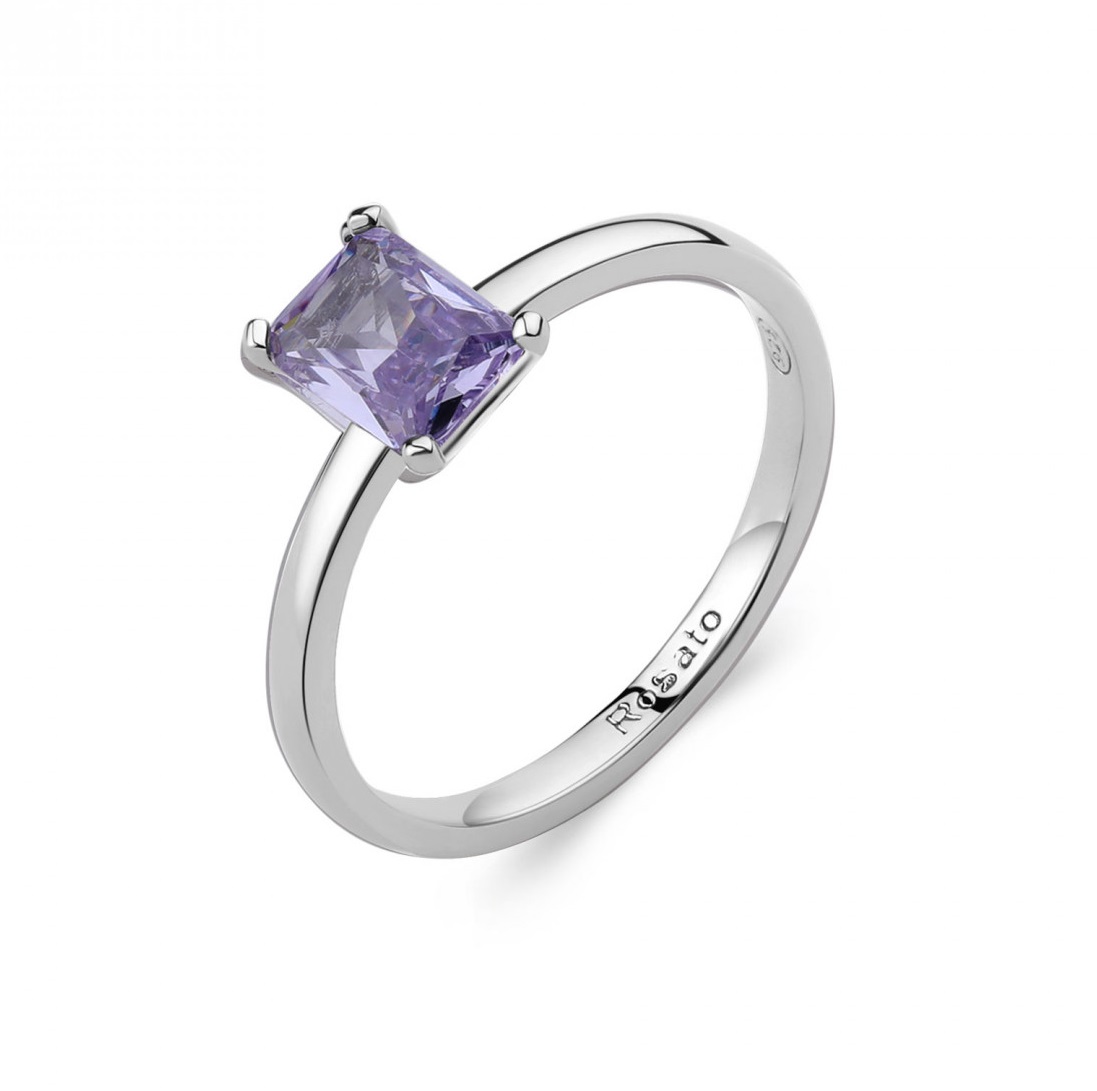 Rosato Minimalistický strieborný prsteň s fialovým zirkónom Allegra RZAL061 50 mm