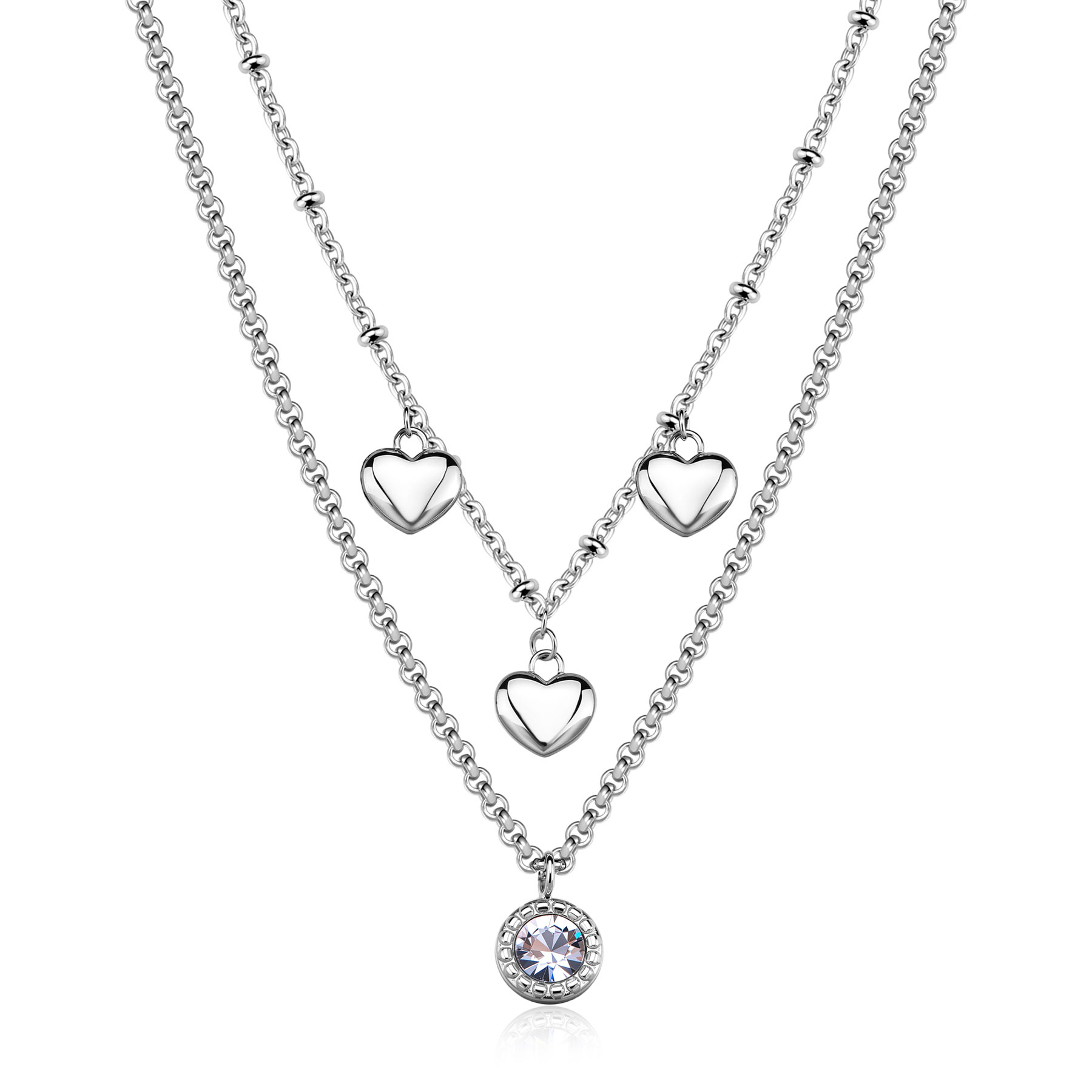 S'Agapõ Dvojitý oceľový náhrdelník s príveskami Aurora SAR58