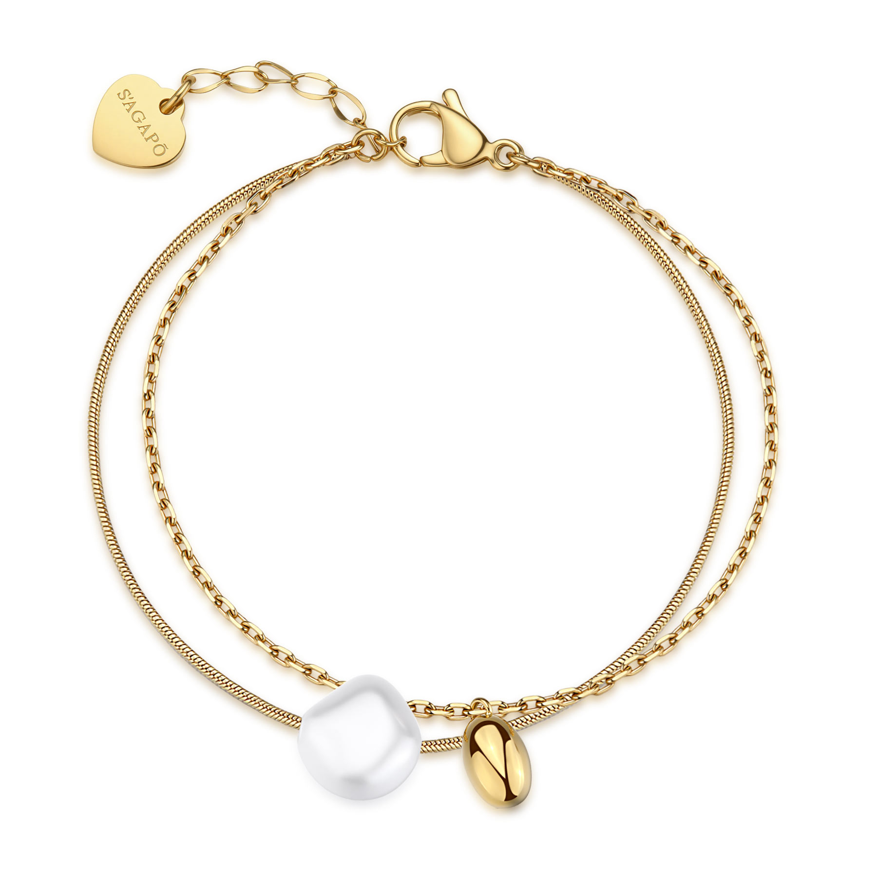 S'Agapõ Dvojitý pozlátený náramok s perlou Shell Wisdom SWI46