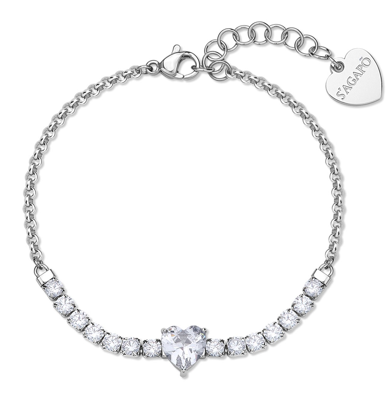S'Agapõ Oceľový náramok s iskrivým srdcom Dazzly SDZ151