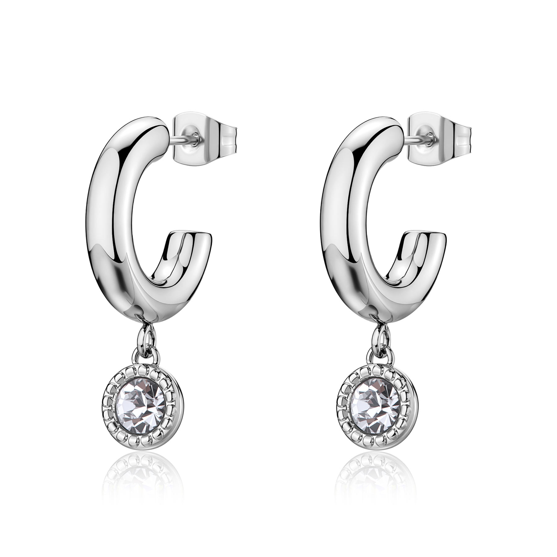 S'Agapõ Kruhové oceľové náušnice s kryštálmi Aurora SAR68