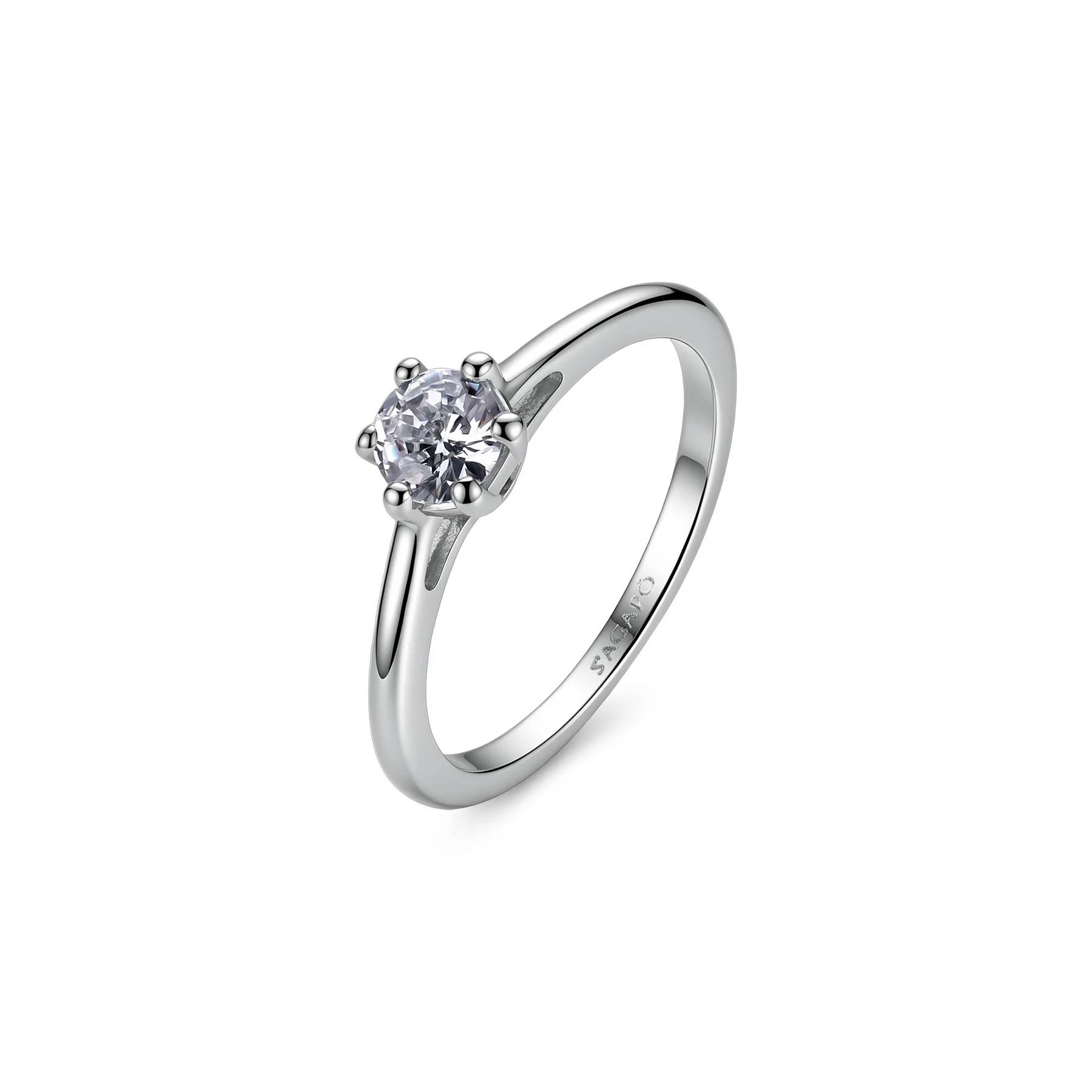 S'Agapõ Minimalistický ocelový prsten se zirkonem Dazzly SDZ178 58 mm