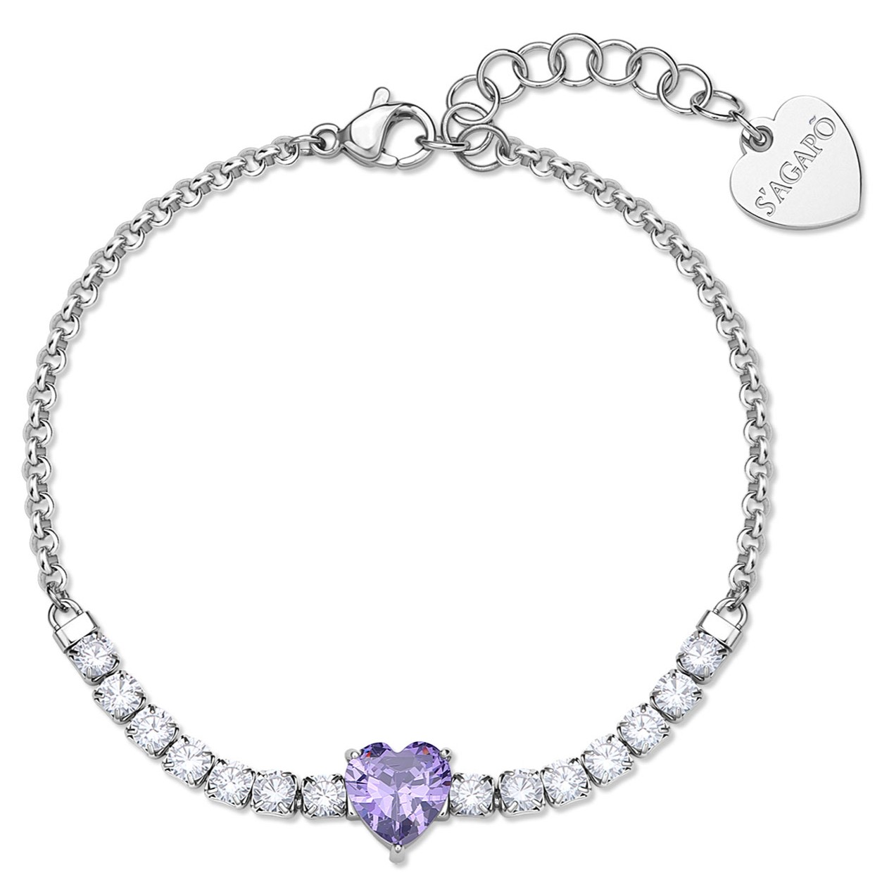 S'Agapõ Módny oceľový náramok so zirkónmi Srdce Dazzly SDZ153