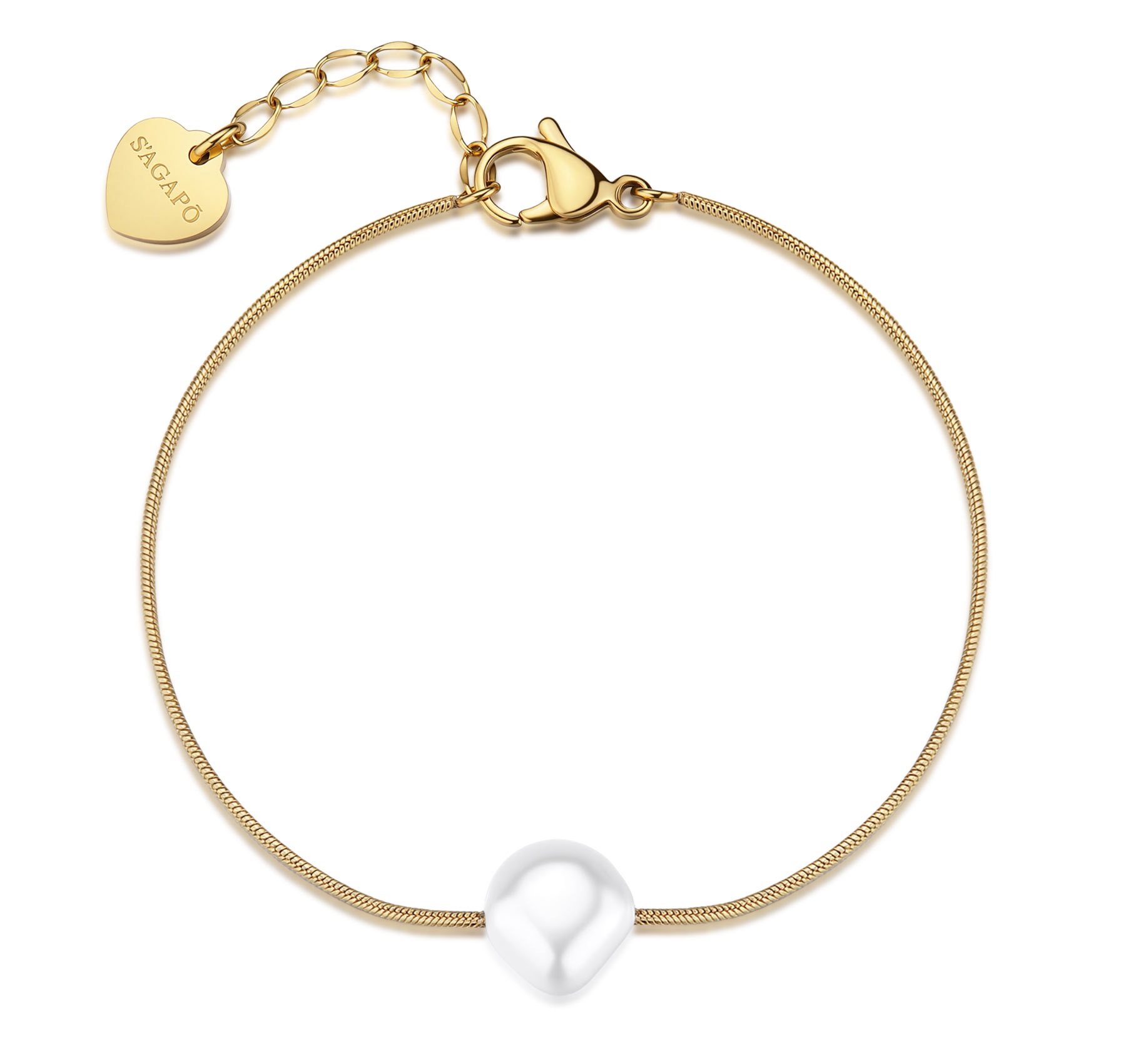 S'Agapõ Nežný pozlátený náramok s umelou perlou Shell Wisdom SWI44