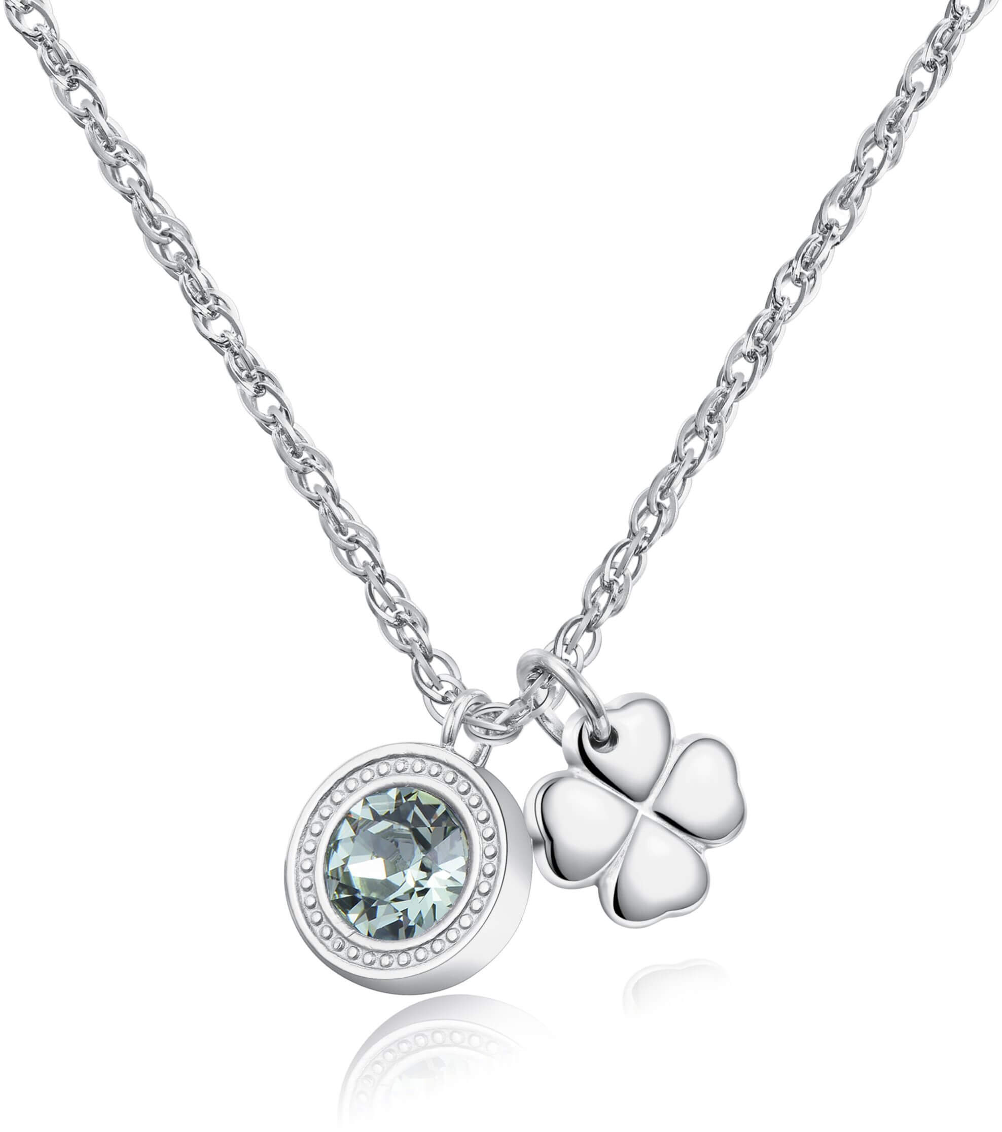 S`Agapõ Ocelový náhrdelník s krystalem a čtyřlístkem Lucky Light SKT02