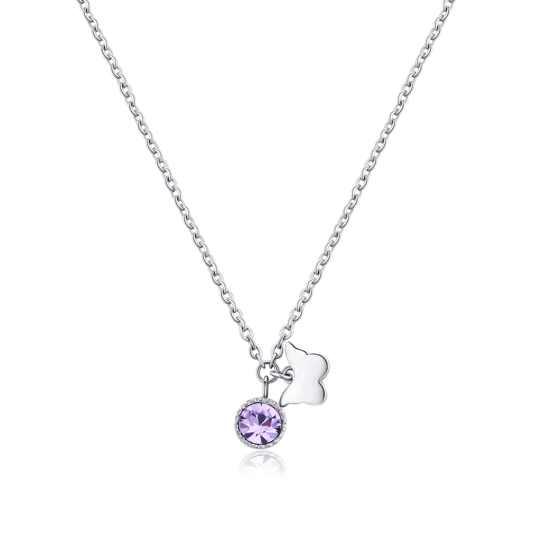 S`Agapõ Ocelový náhrdelník s krystalem a motýlem Lucky Light SKT25