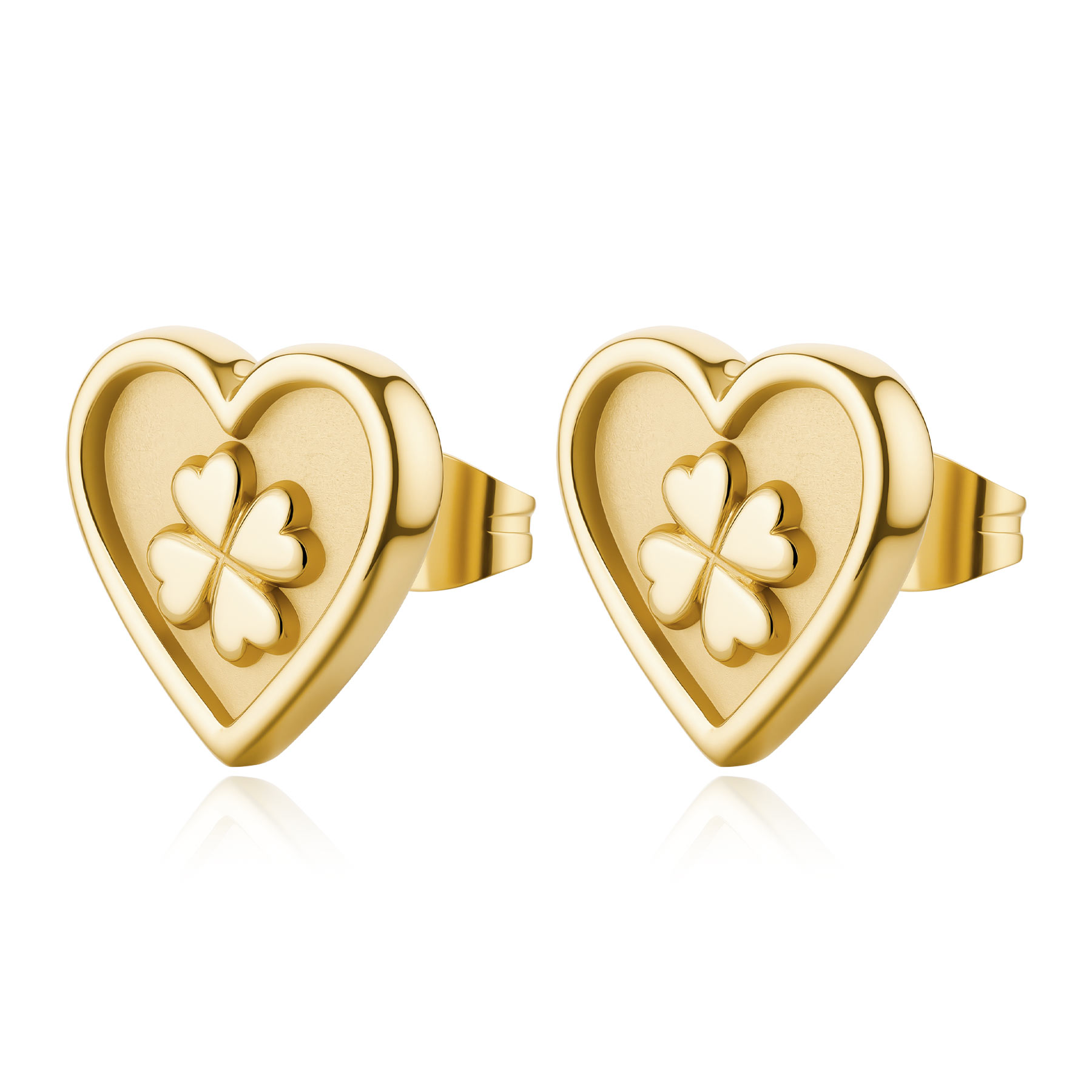 S'Agapõ Romantické pozlacené náušnice s čtyřlístky Duh Duh SUH33