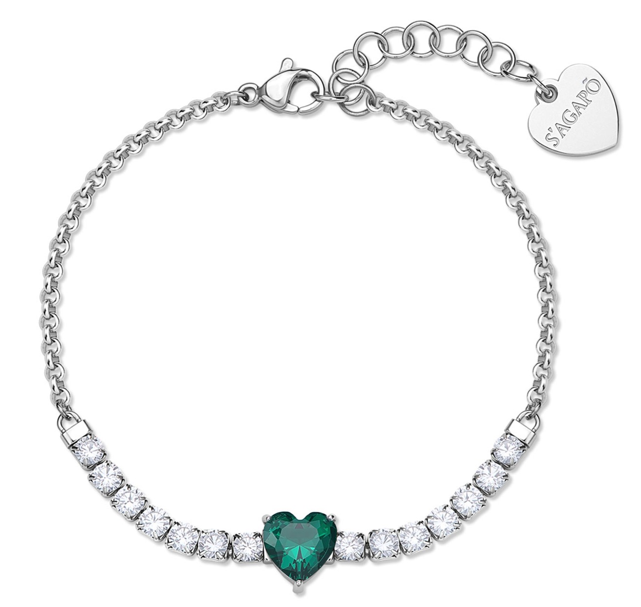 S'Agapõ Oceľový náramok so zirkónmi Srdce Dazzly SDZ154