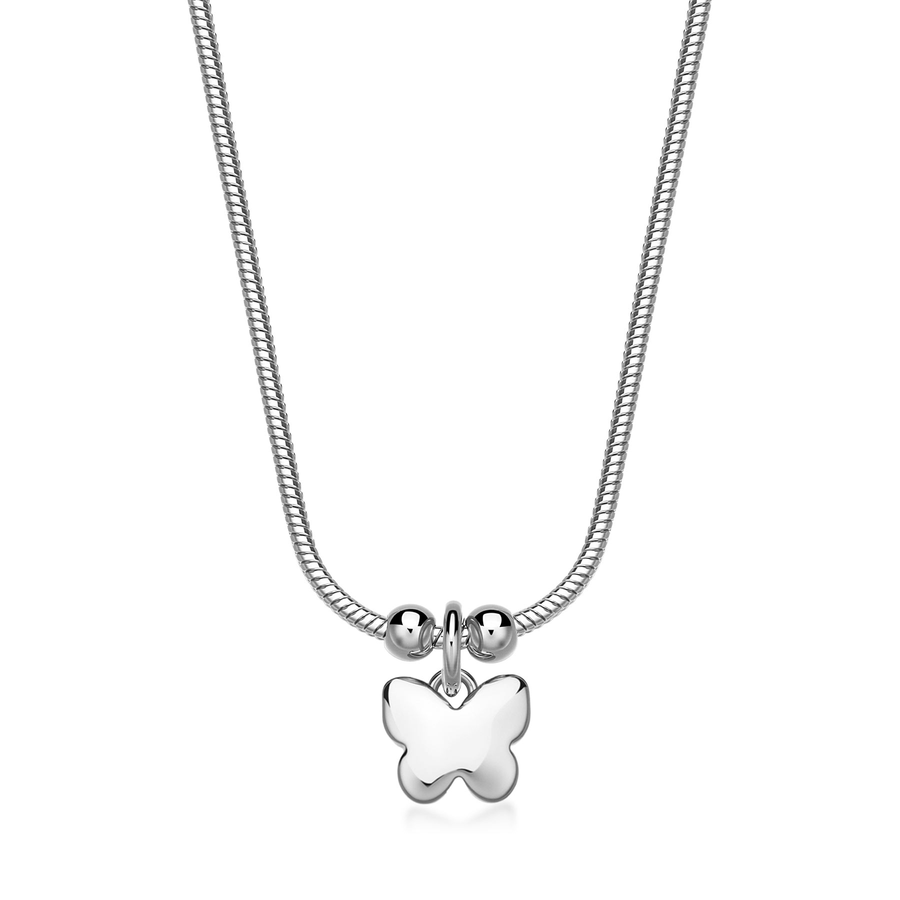 S'Agapõ Slušivý oceľový náhrdelník Motýľ Click SCK279