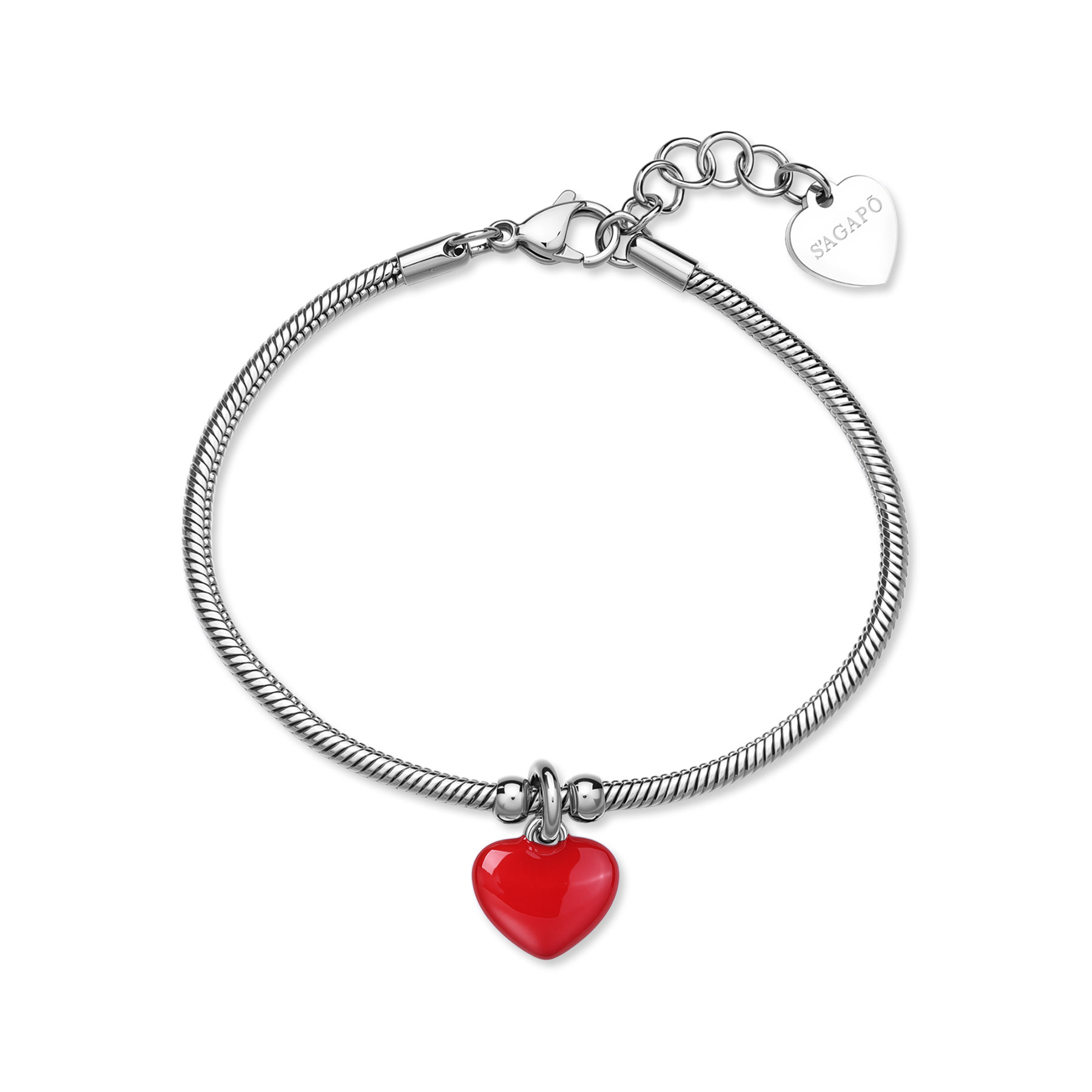 S'Agapõ Slušivý oceľový náramok s príveskom srdca Click SCK291