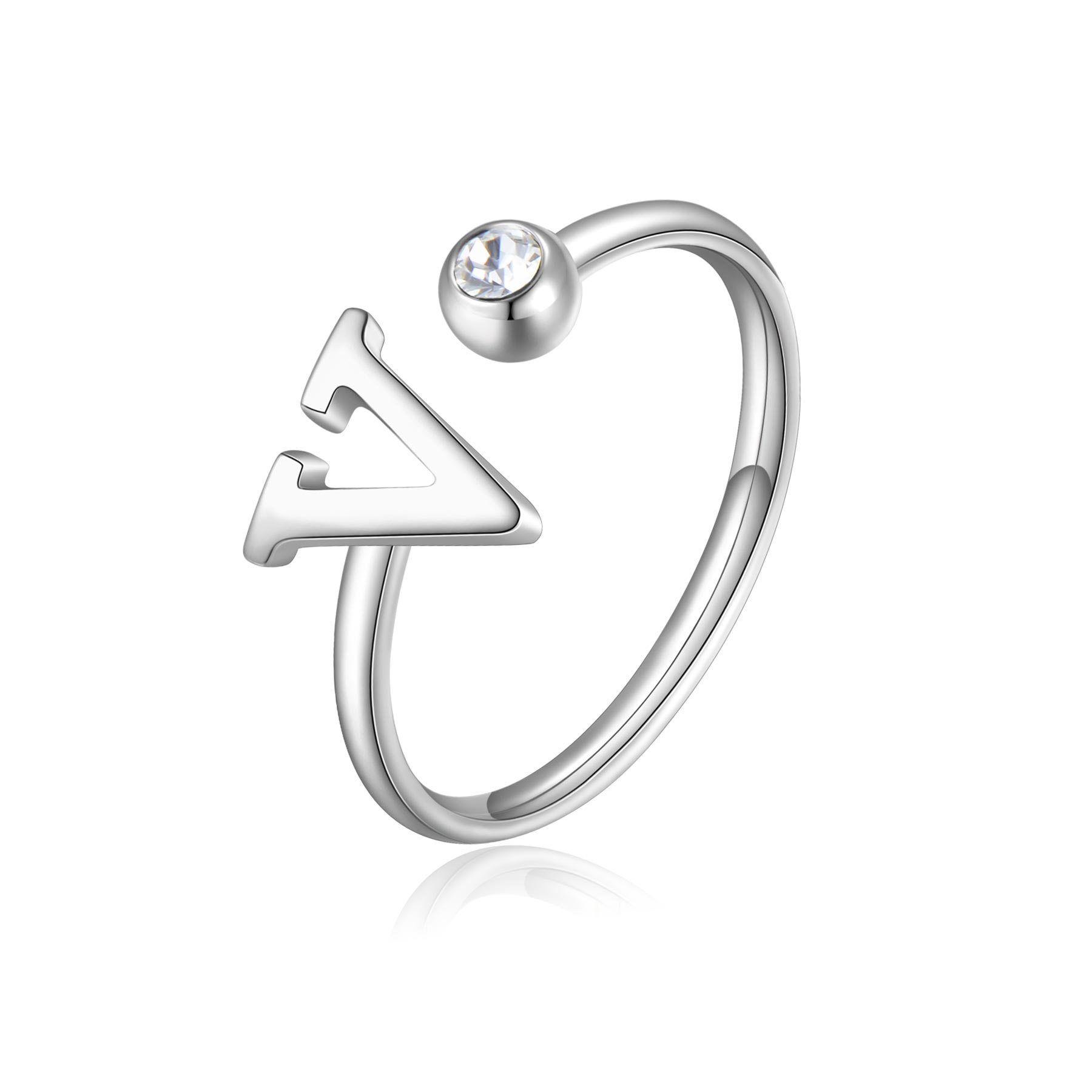 Levně S`Agapõ Stylový ocelový prsten V s krystalem Click SCK192