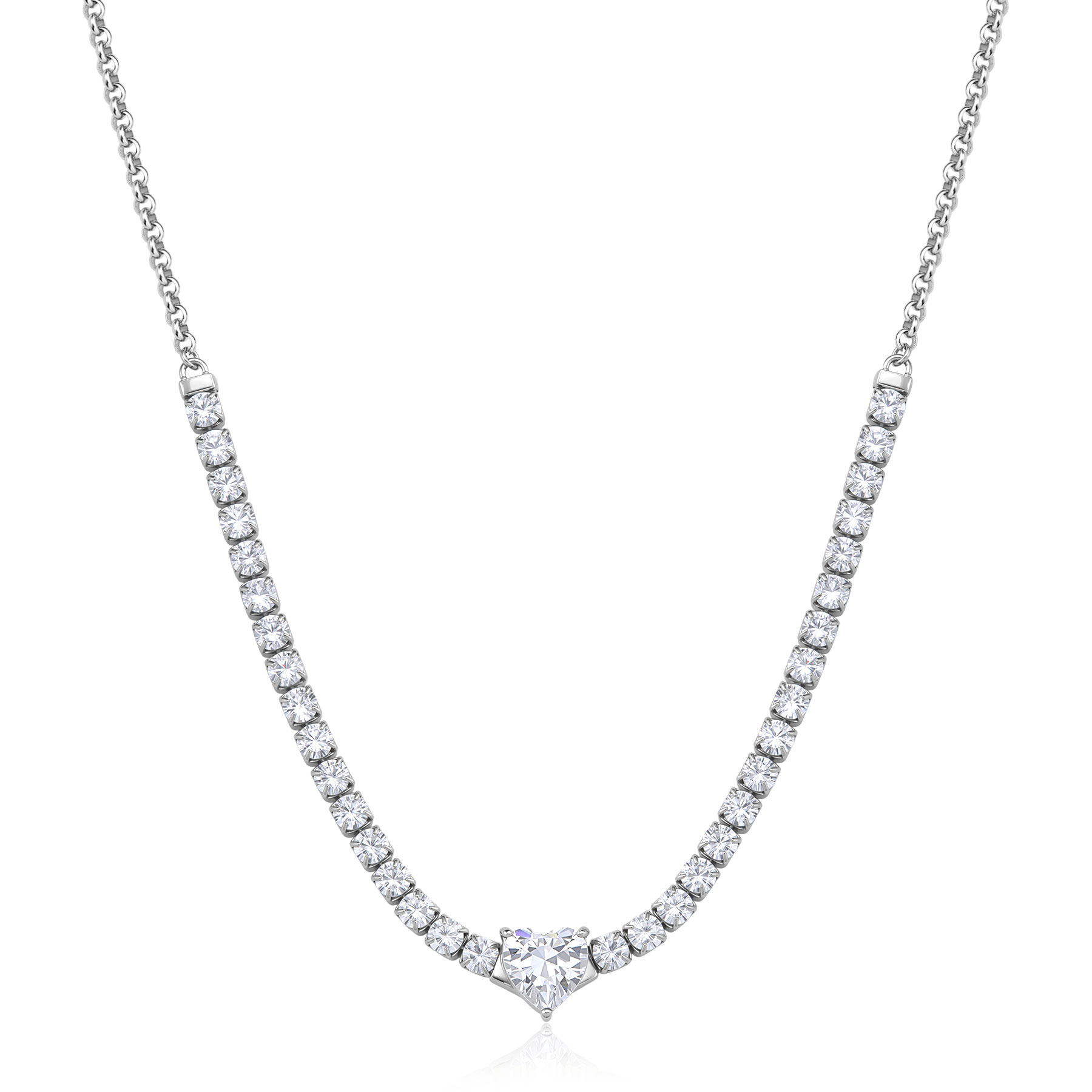 S'Agapõ Oceľový náhrdelník so zirkónmi Srdce Dazzly SDZ147