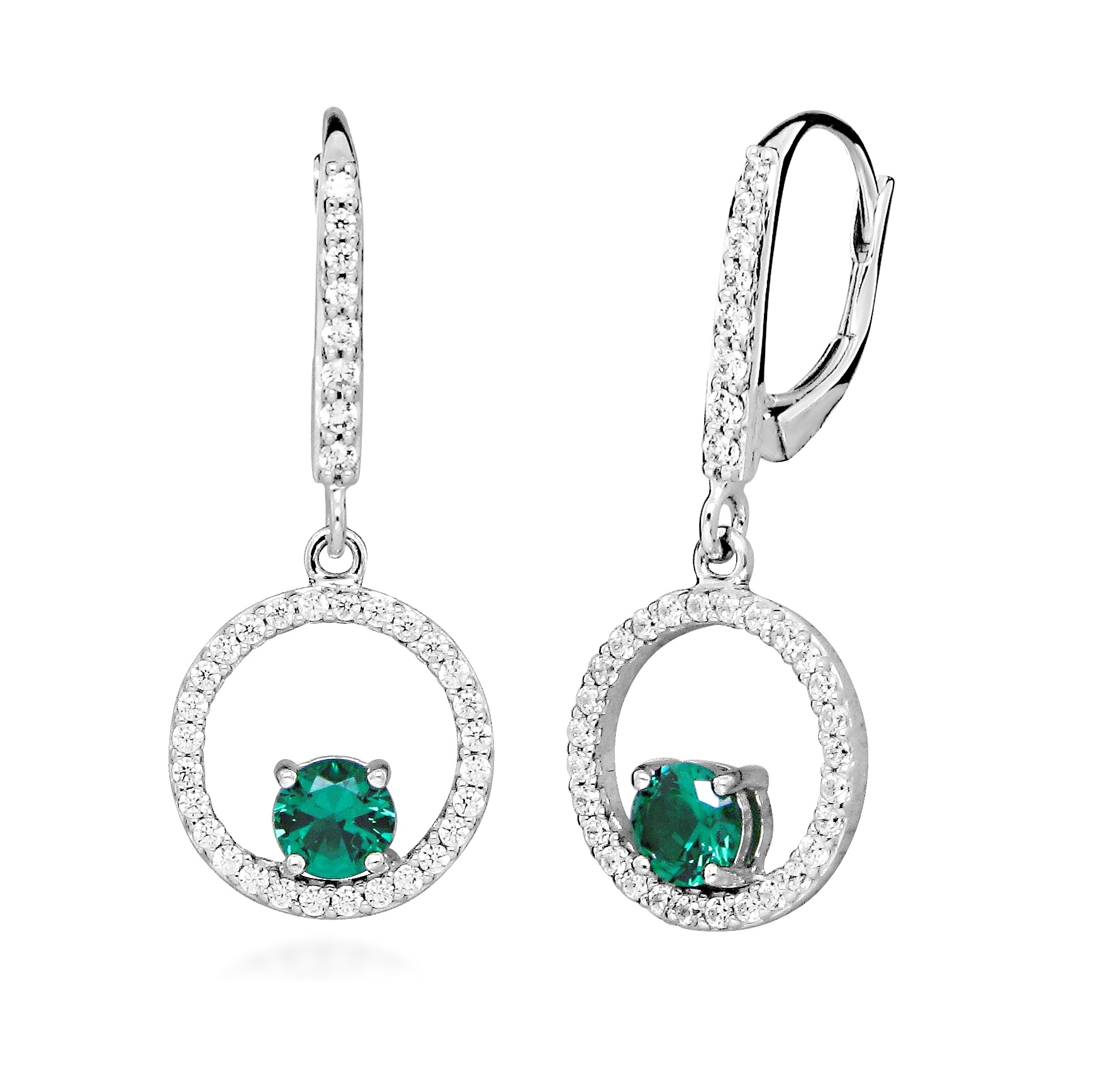 Silver Cat Stříbrné náušnice se zirkony a syntetickými smaragdy Colored Stones SC633